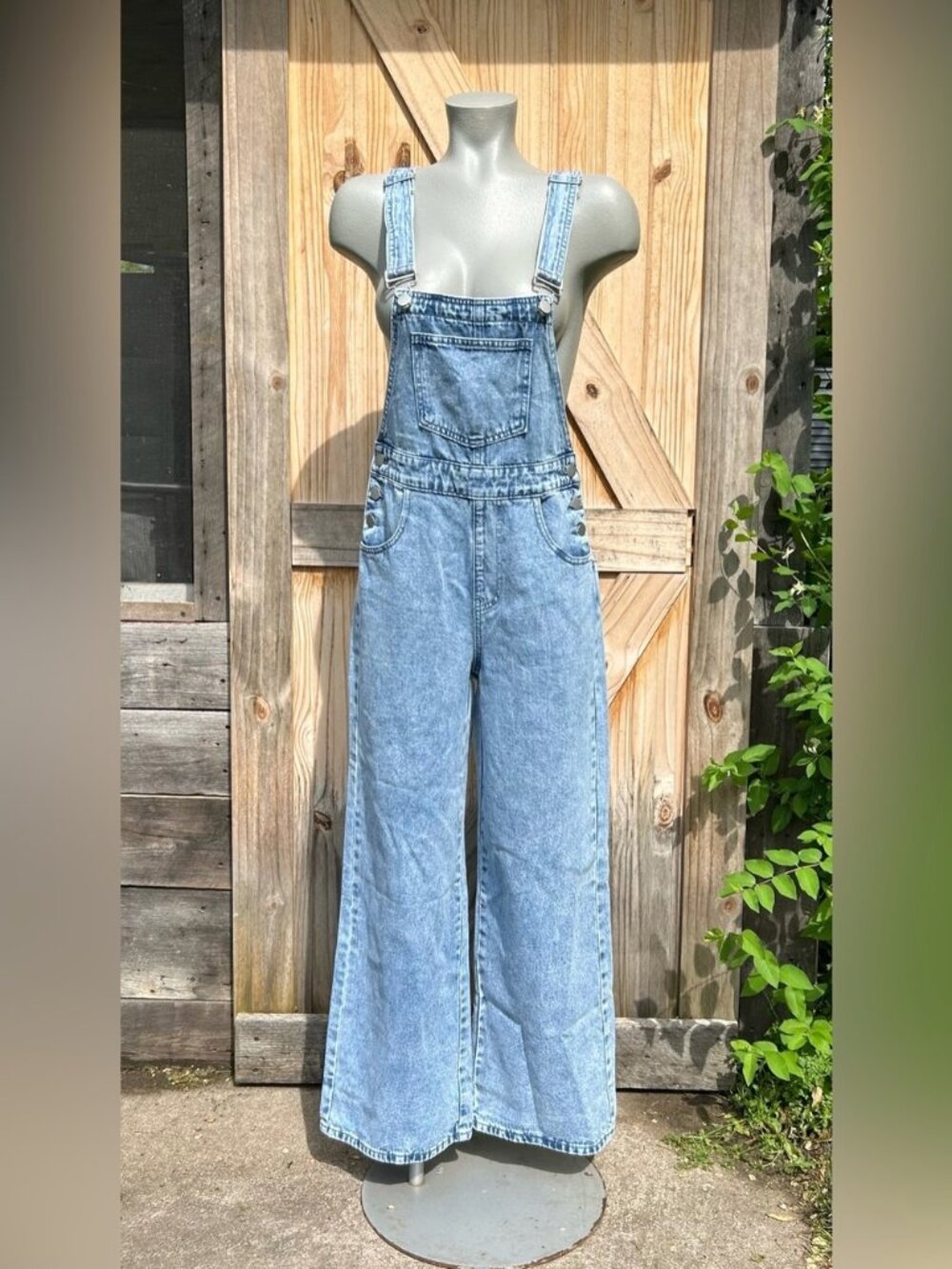Dazy Brand Blue Light Wash Denim Wide Leg Bib Overalls~S~